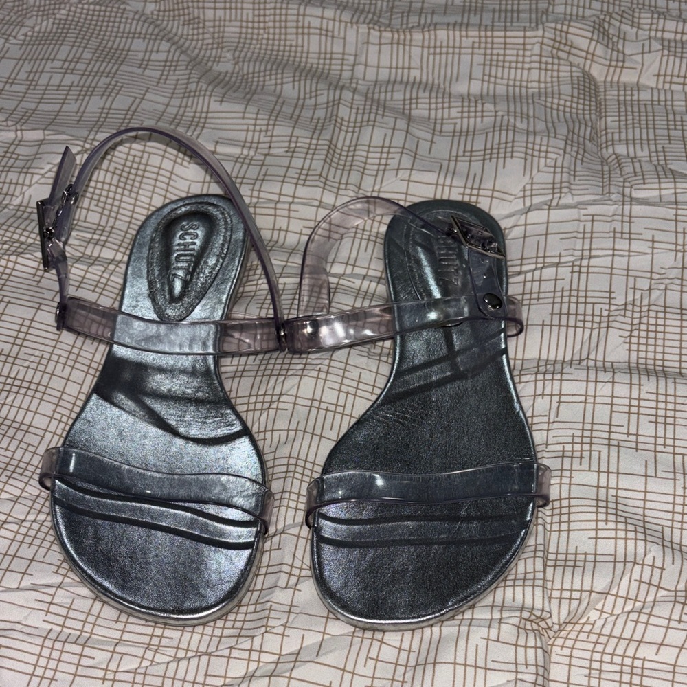SCHUTZ Silver and Clear Sandals